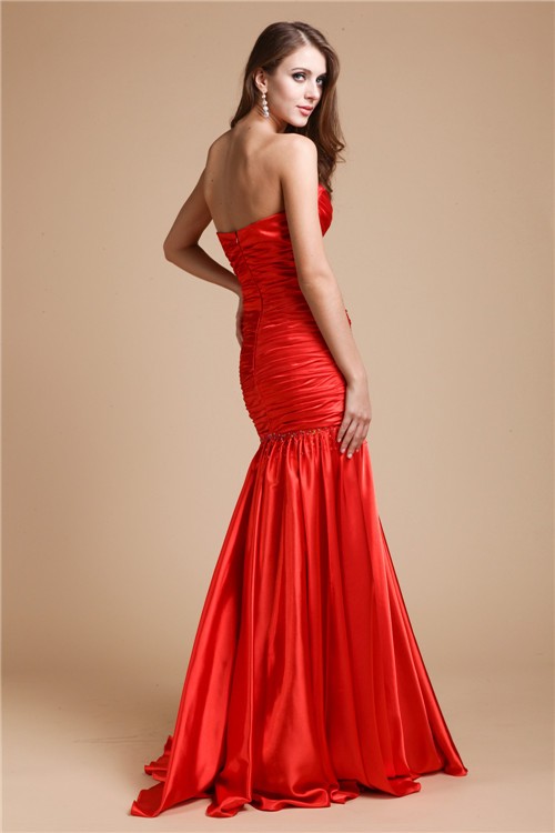 Trumpet/Mermaid Strapless Beading Long Elastic Woven Satin Dresses 7408