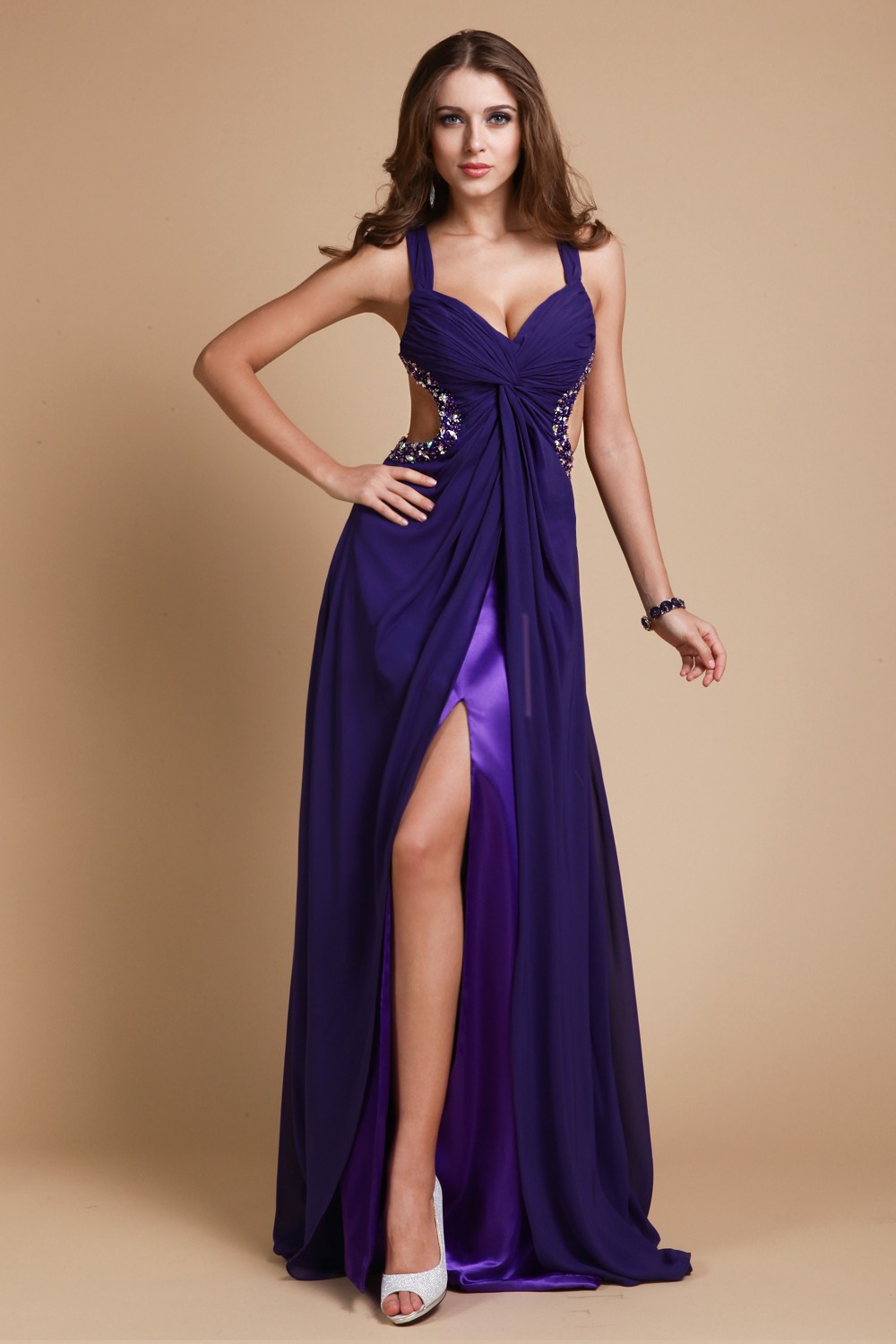 A-Line/Princess Beading Sweetheart Sleeveless Long Chiffon Dresses 3424