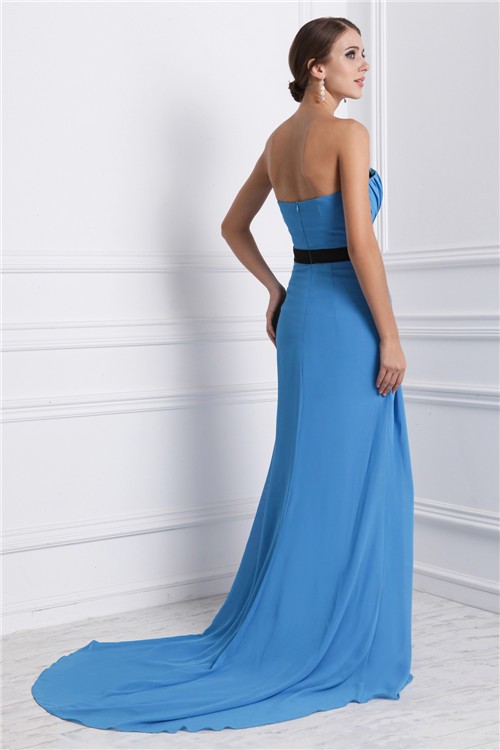 A-Line/Princess Strapless Sleeveless Ruffles Long Chiffon Dresses 4788