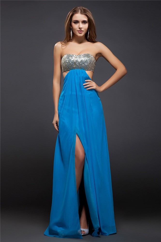 Sheath/Column Strapless Sequin Lace Sleeveless Long Chiffon Dresses 6674