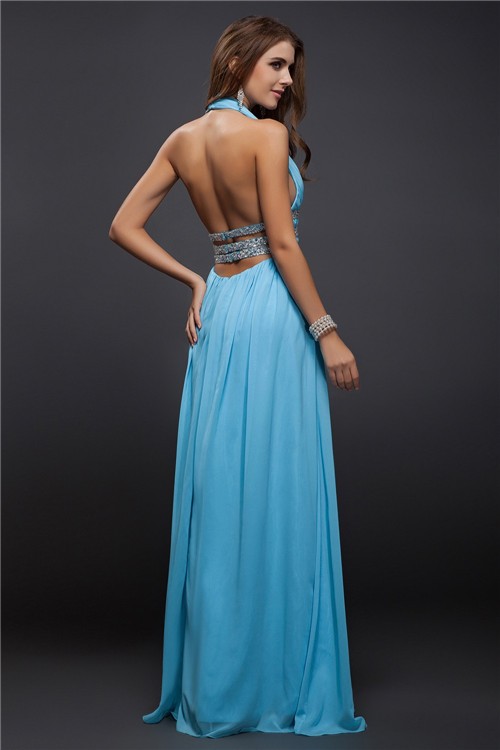 Sheath/Column V-neck Beading Sleeveless Long Chiffon Dresses 6871