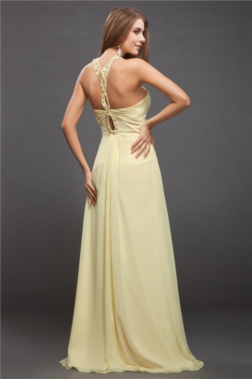 Sheath/Column Halter Beading Sleeveless Long Chiffon Dresses 5956