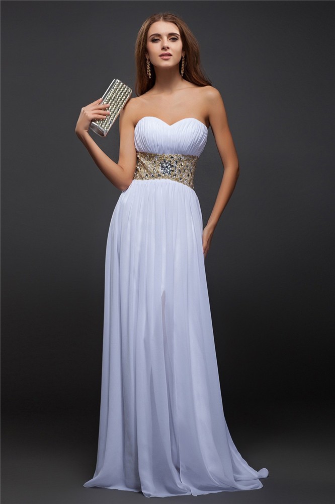 Sheath/Column Sweetheart Sleeveless Beading Long Chiffon Dresses 6805