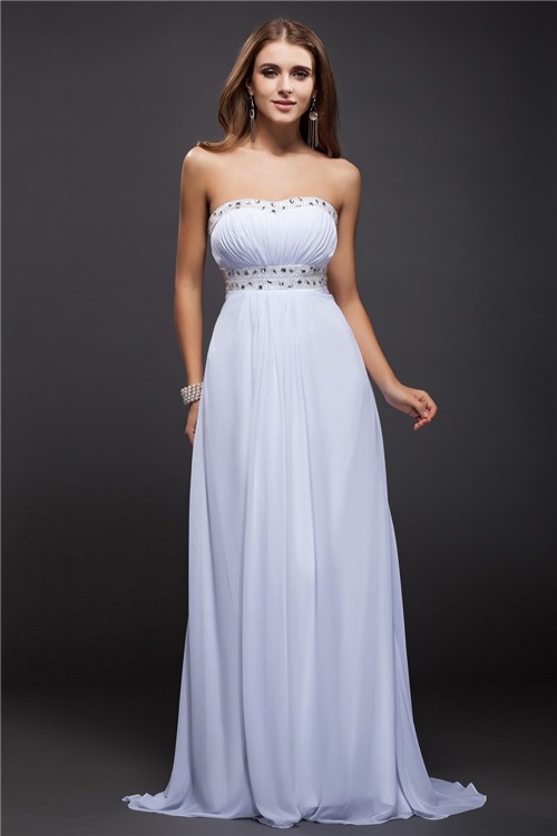 Sheath/Column Strapless Beading Sleeveless Long Chiffon Dresses 6668