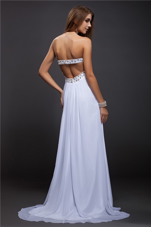 Sheath/Column Strapless Beading Sleeveless Long Chiffon Dresses 6668