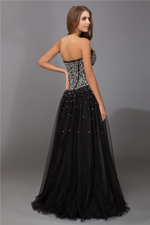 Sheath/Column Sweetheart Sleeveless Beading Long Net Satin Dresses 6809