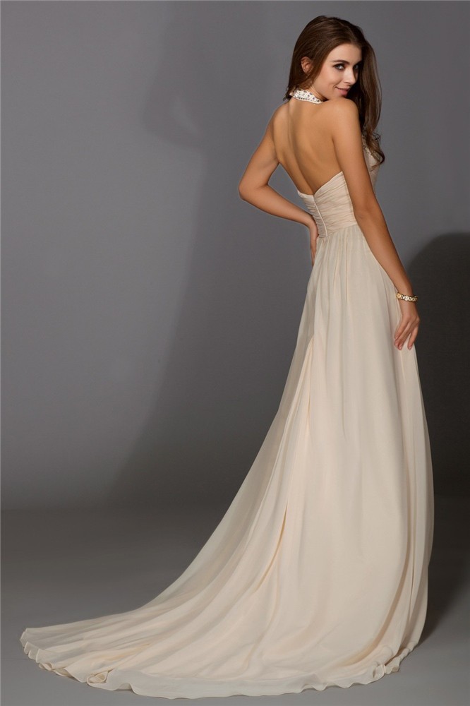 Sheath/Column V-neck Beading Sleeveless Long Chiffon Dresses 6872