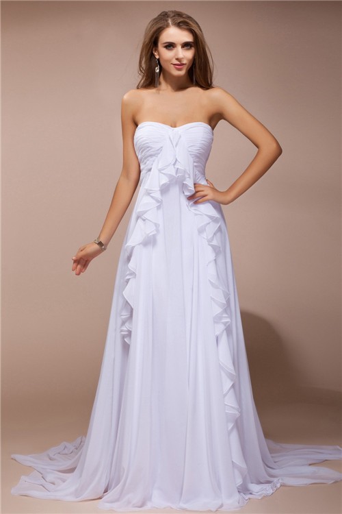 Sheath/Column Sweetheart Sleeveless Long Ruffles Chiffon Dresses 6818