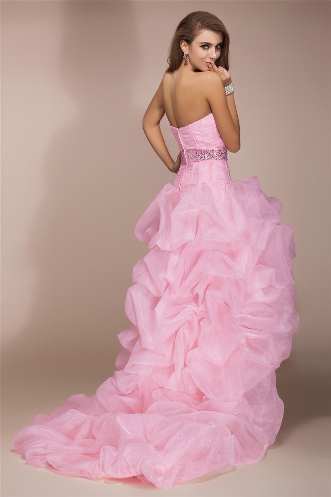 A-Line/Princess Sweetheart Sleeveless High Low Beading Organza Dresses 5084