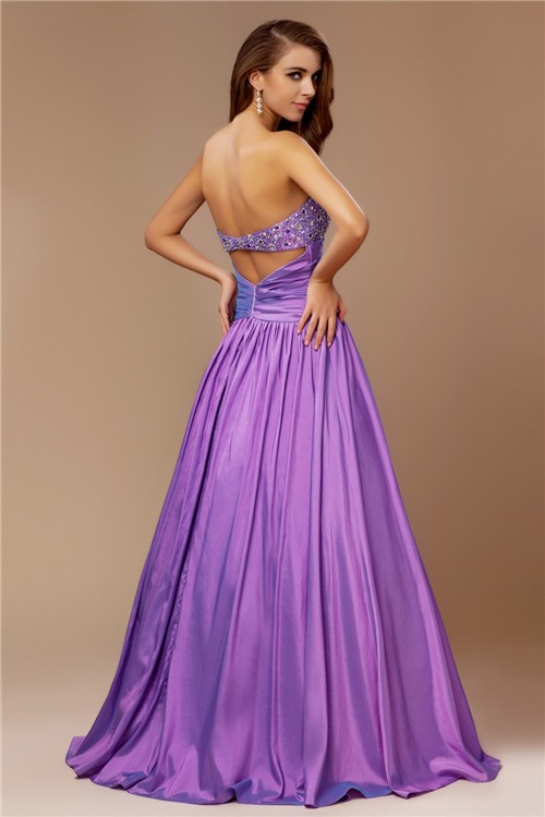 A-Line/Princess Strapless Beading Sleeveless Long Taffeta Dresses 4753