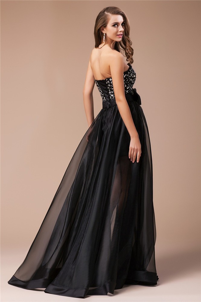 Sheath/Column Sweetheart Beading Long Sleeveless Organza Elastic Woven Satin Dresses 6768