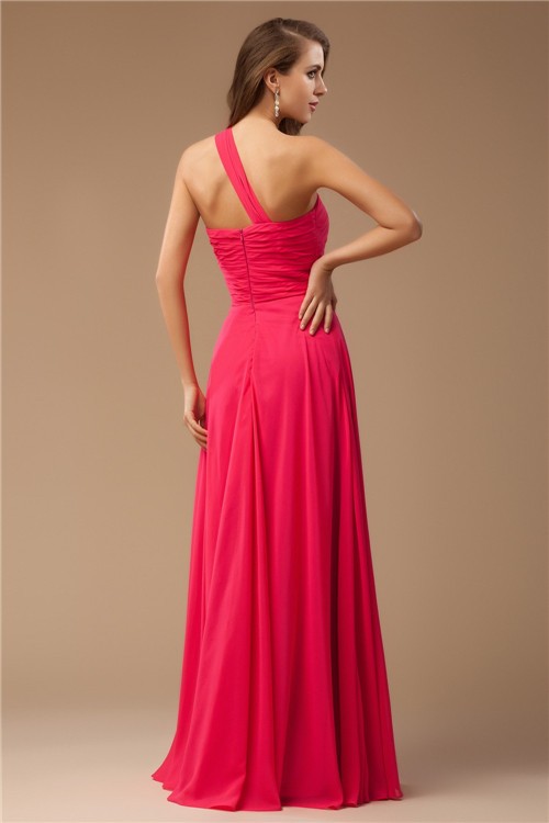 Sheath/Column One-Shoulder Beading Sleeveless Long Chiffon Dresses 6160