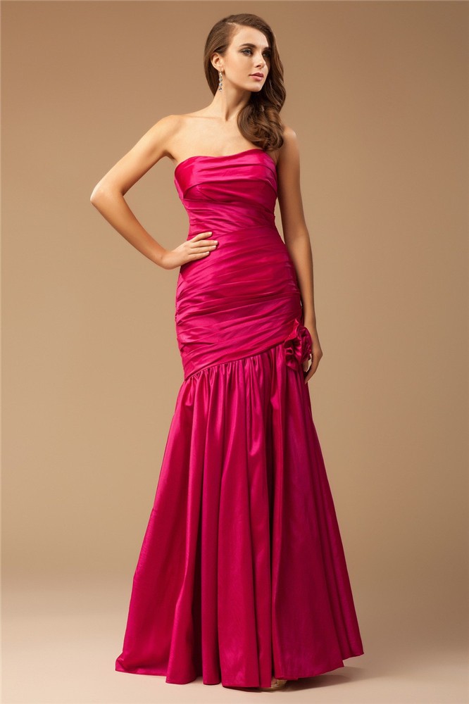 Trumpet/Mermaid Strapless Sleeveless Ruffles Long Taffeta Dresses 7428