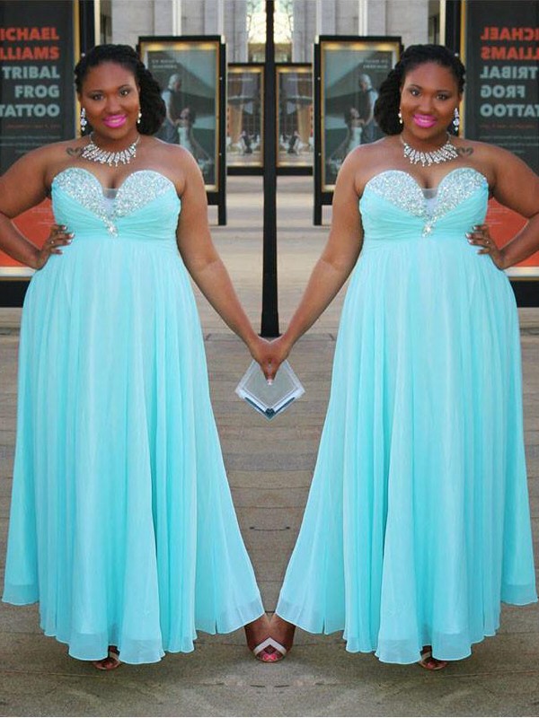 A-Line/Princess Sweetheart Sleeveless Beading Floor-Length Chiffon Plus Size Dresses 5025