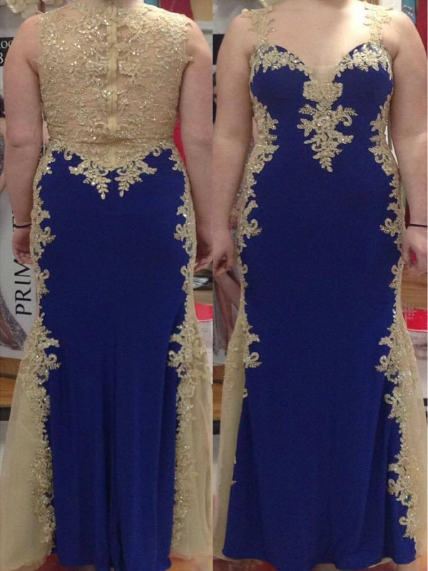 Sheath/Column Straps Sleeveless Applique Floor-Length Elastic Woven Satin Plus Size Dresses 6698