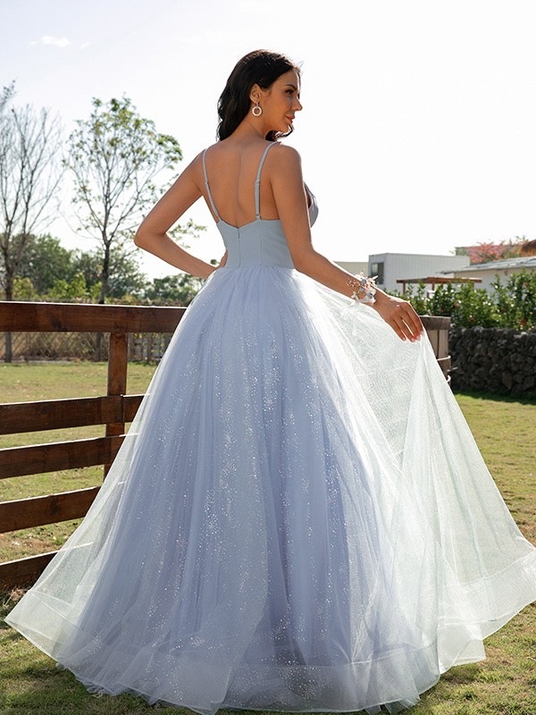 A-Line/Princess Ruffles V-neck Sleeveless Floor-Length Dresses 4036