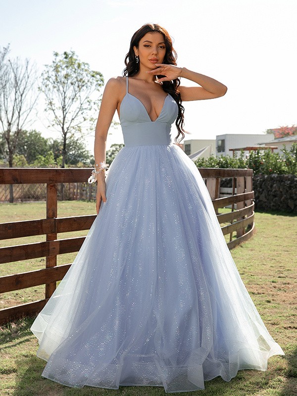 A-Line/Princess Ruffles V-neck Sleeveless Floor-Length Dresses 4036