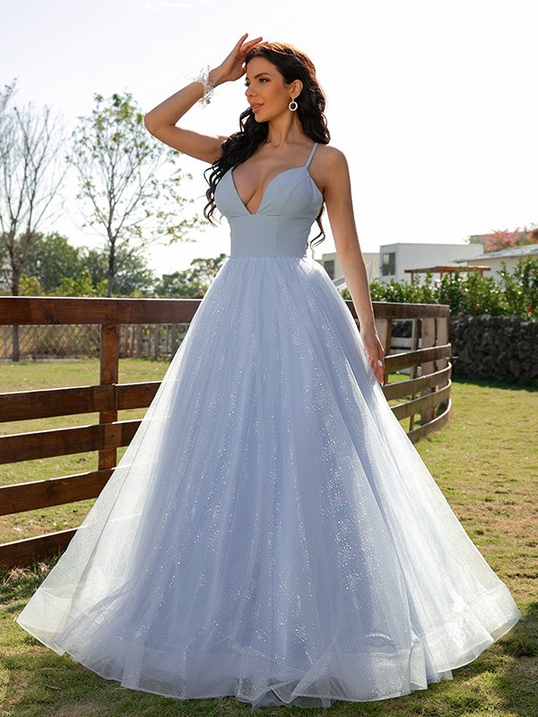 A-Line/Princess Ruffles V-neck Sleeveless Floor-Length Dresses 4036