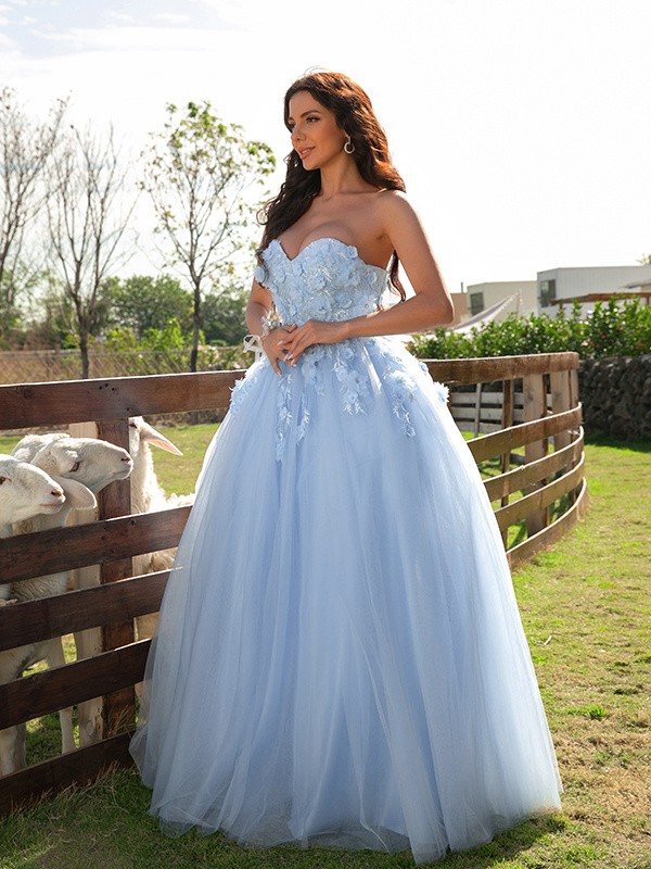 Ball Gown Tulle Applique Sweetheart Sleeveless Floor-Length Dresses 5786