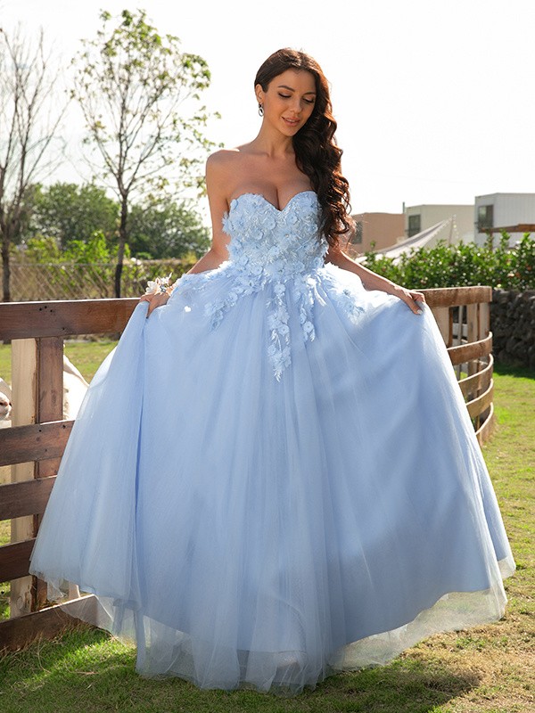 Ball Gown Tulle Applique Sweetheart Sleeveless Floor-Length Dresses 5786