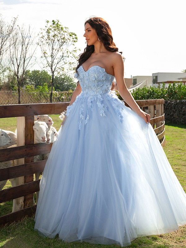 Ball Gown Tulle Applique Sweetheart Sleeveless Floor-Length Dresses 5786