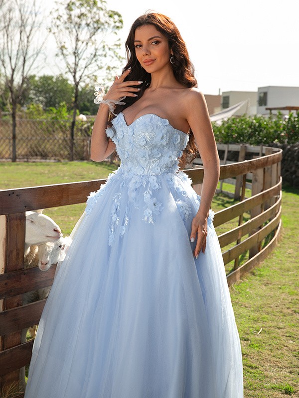 Ball Gown Tulle Applique Sweetheart Sleeveless Floor-Length Dresses 5786