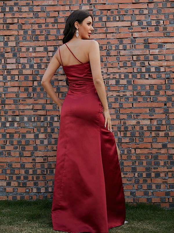 Sheath/Column Satin Ruched One-Shoulder Sleeveless Floor-Length Dresses 6298