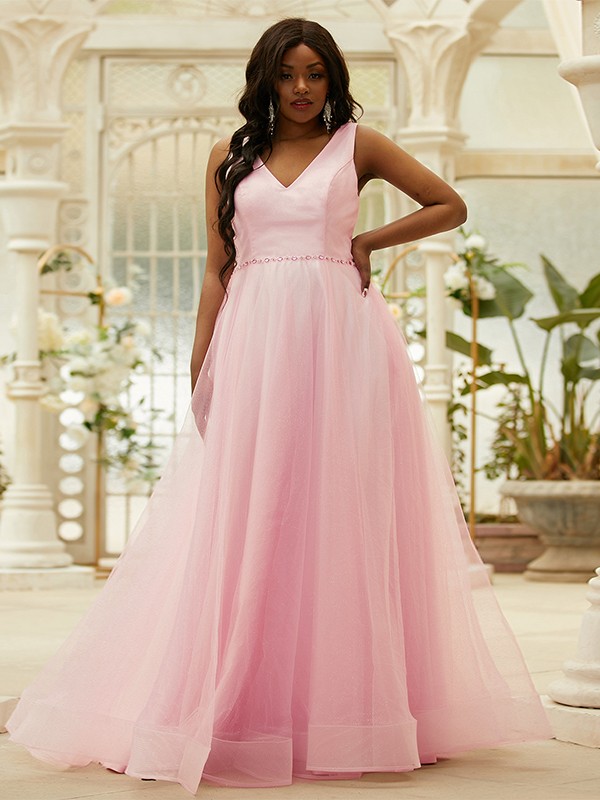 A-Line/Princess Ruffles V-neck Sleeveless Floor-Length Dresses 4037