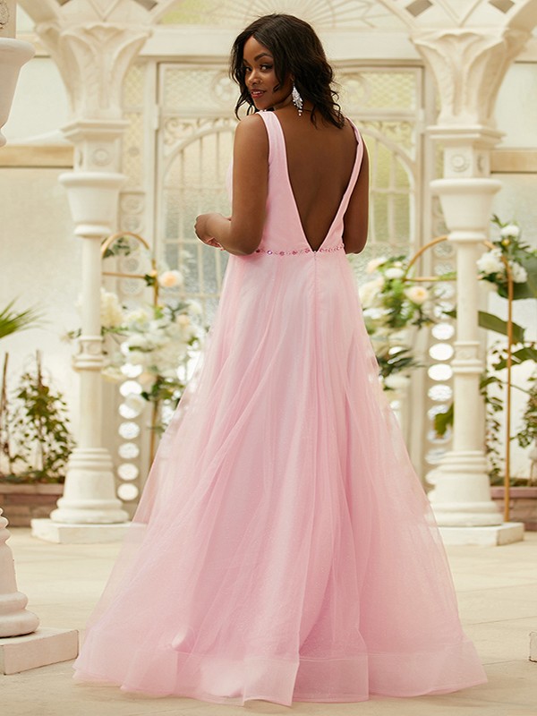 A-Line/Princess Ruffles V-neck Sleeveless Floor-Length Dresses 4037