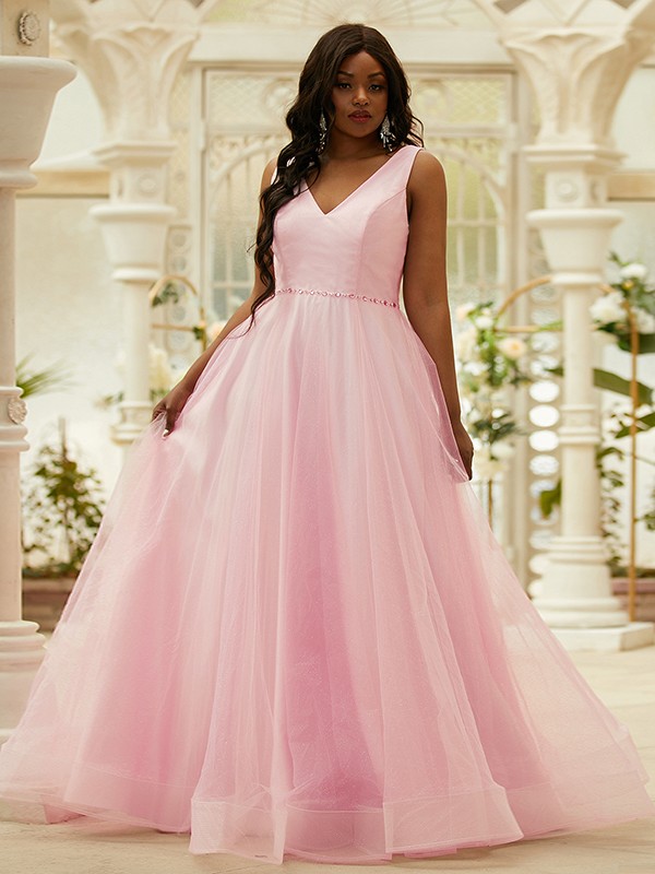 A-Line/Princess Ruffles V-neck Sleeveless Floor-Length Dresses 4037