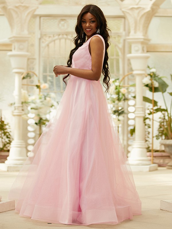 A-Line/Princess Ruffles V-neck Sleeveless Floor-Length Dresses 4037