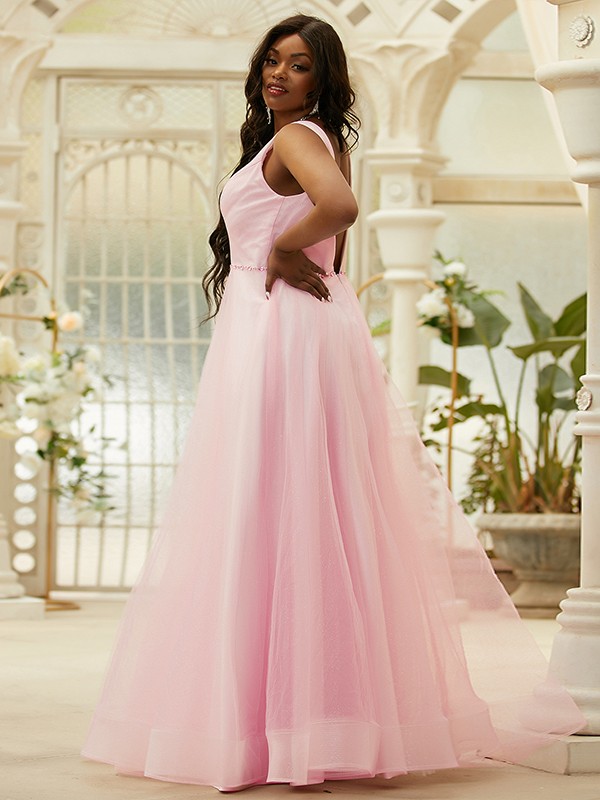 A-Line/Princess Ruffles V-neck Sleeveless Floor-Length Dresses 4037