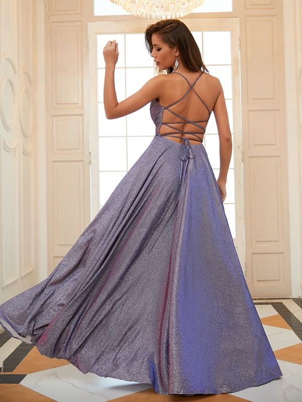 A-Line/Princess Ruched V-neck Sleeveless Floor-Length Dresses 3977