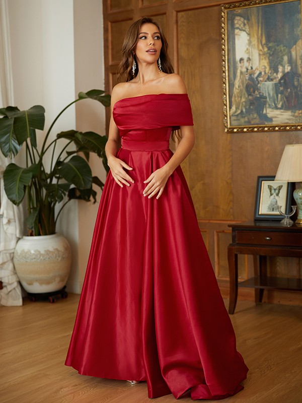 A-Line/Princess Satin Ruffles One-Shoulder Sleeveless Sweep/Brush Train Dresses 4169