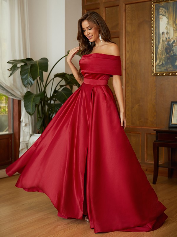 A-Line/Princess Satin Ruffles One-Shoulder Sleeveless Sweep/Brush Train Dresses 4169