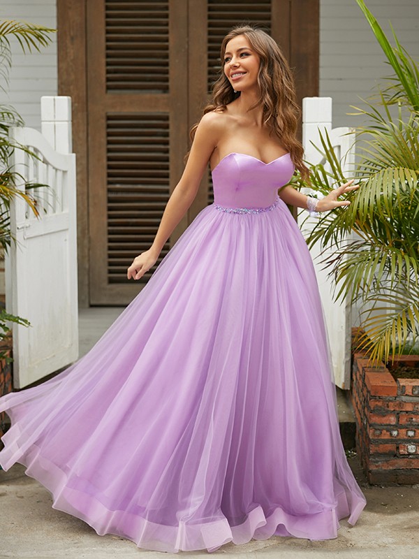 A-Line/Princess Tulle Ruffles Sweetheart Sleeveless Floor-Length Dresses 5373