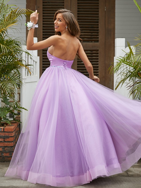 A-Line/Princess Tulle Ruffles Sweetheart Sleeveless Floor-Length Dresses 5373