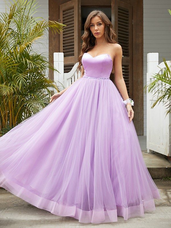 A-Line/Princess Tulle Ruffles Sweetheart Sleeveless Floor-Length Dresses 5373