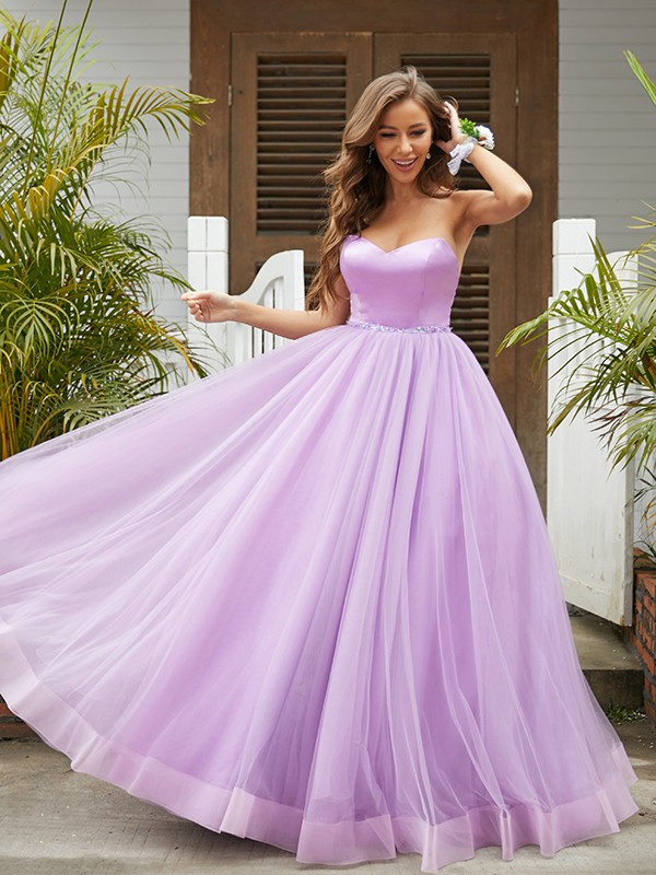 A-Line/Princess Tulle Ruffles Sweetheart Sleeveless Floor-Length Dresses 5373