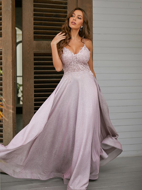 A-Line/Princess Applique V-neck Sleeveless Floor-Length Dresses 3347