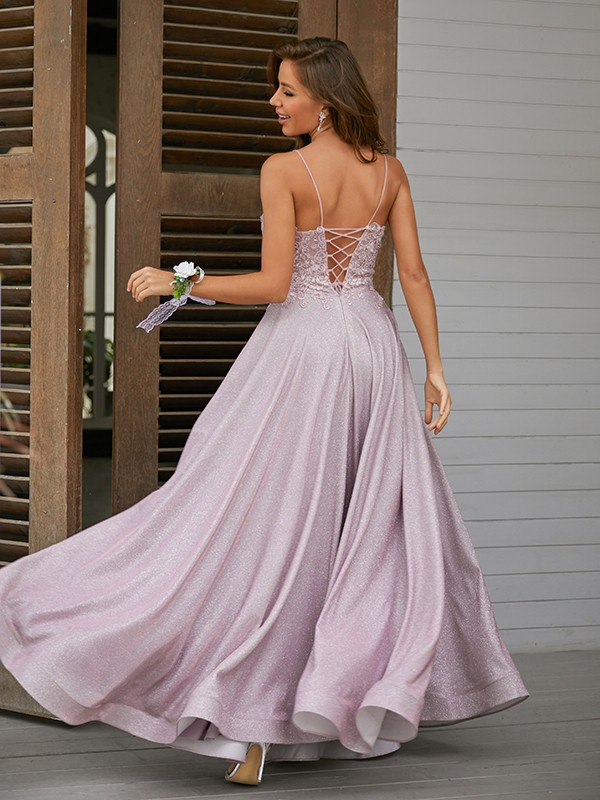 A-Line/Princess Applique V-neck Sleeveless Floor-Length Dresses 3347