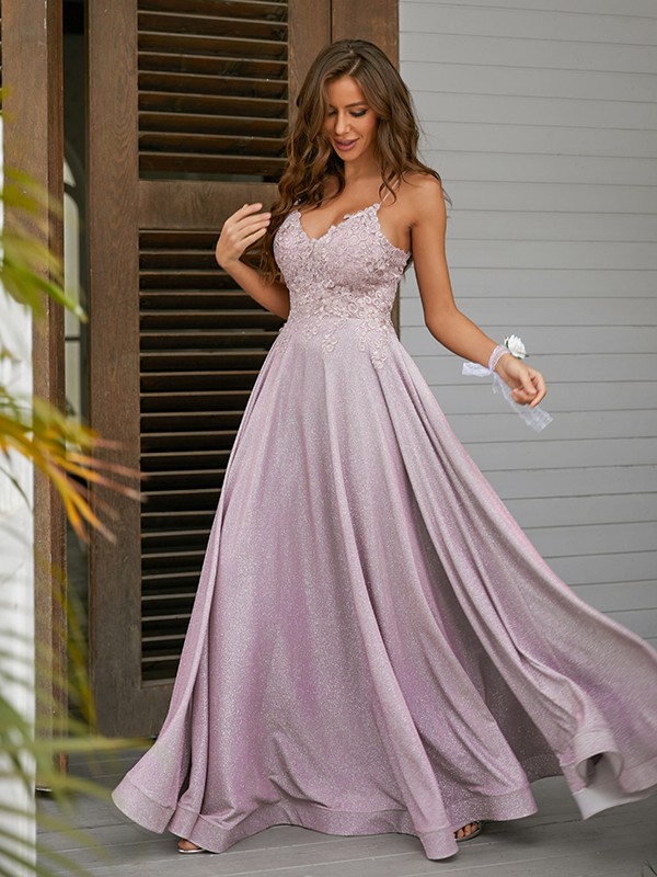 A-Line/Princess Applique V-neck Sleeveless Floor-Length Dresses 3347