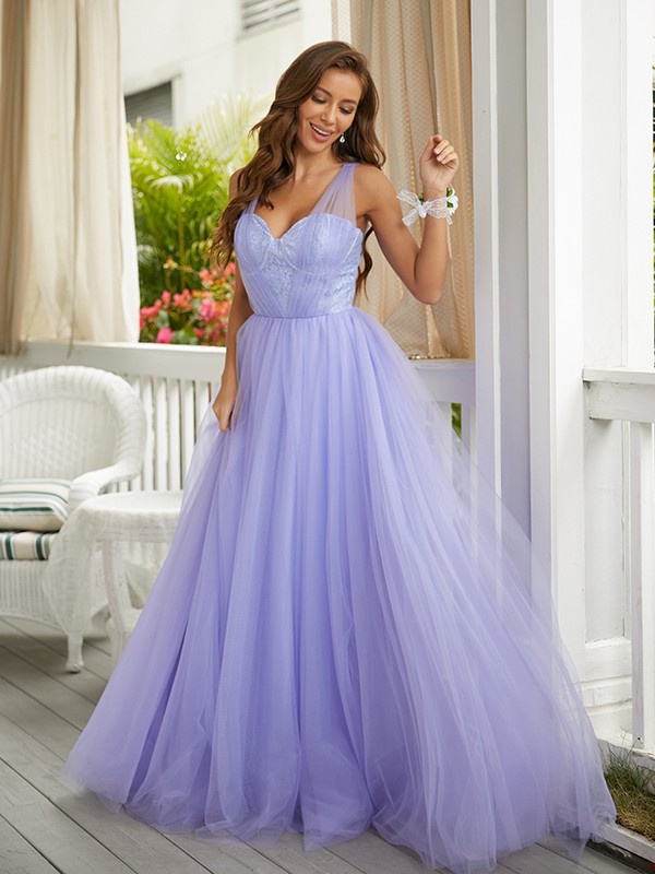 A-Line/Princess Tulle Lace Sweetheart Sleeveless Sweep/Brush Train Dresses 5322