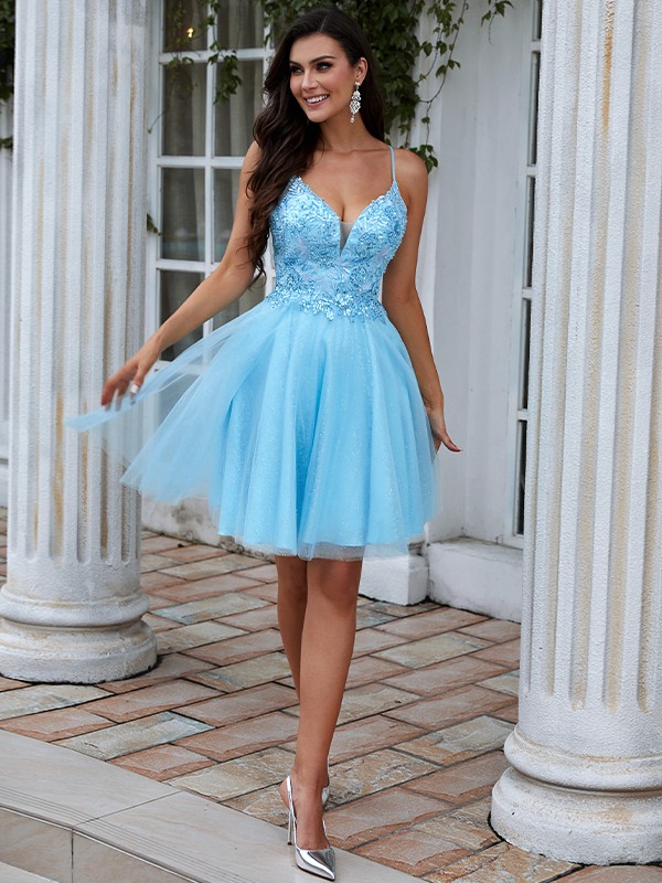 A-Line/Princess Applique V-neck Sleeveless Short/Mini Dresses 3349