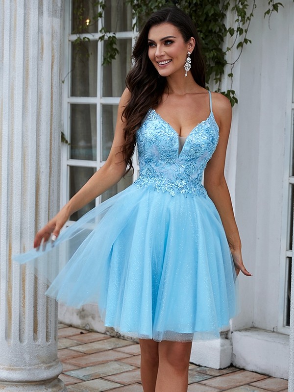 A-Line/Princess Applique V-neck Sleeveless Short/Mini Dresses 3349