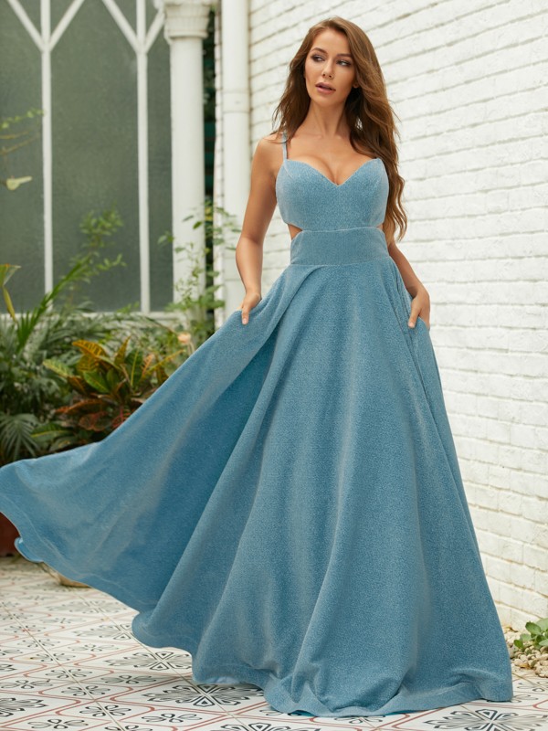 A-Line/Princess Ruffles V-neck Sleeveless Floor-Length Dresses 4039