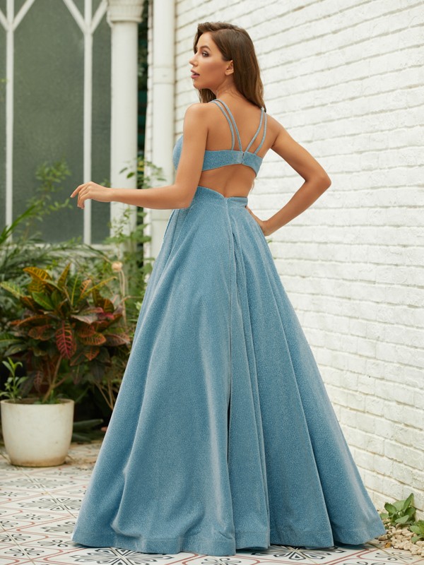 A-Line/Princess Ruffles V-neck Sleeveless Floor-Length Dresses 4039