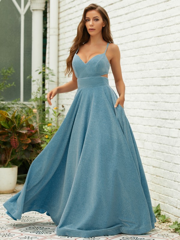 A-Line/Princess Ruffles V-neck Sleeveless Floor-Length Dresses 4039