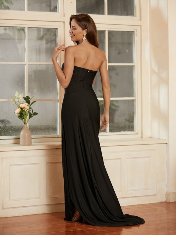 Sheath/Column Jersey Strapless Sleeveless Sweep/Brush Train Dresses 6060