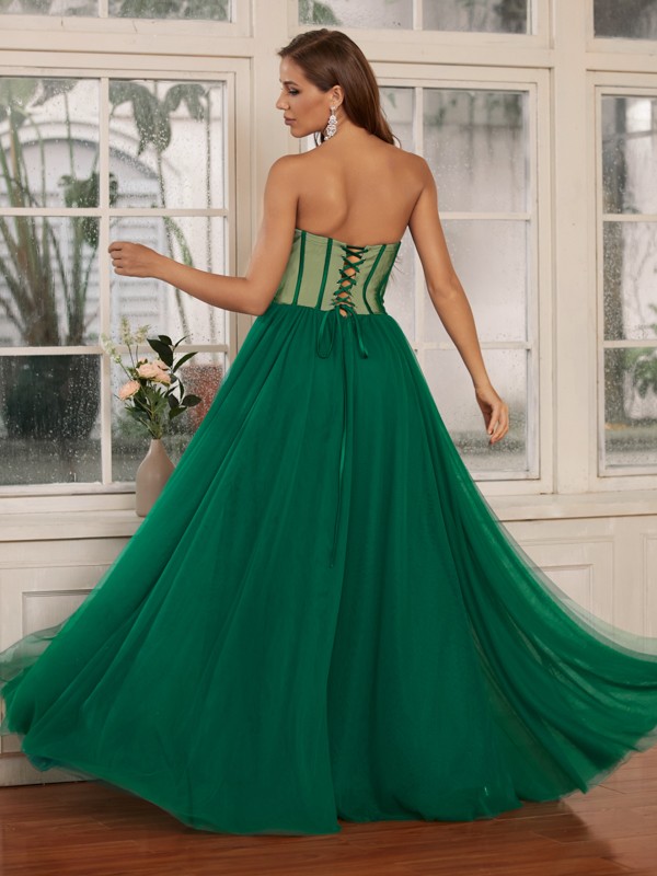 A-Line/Princess Tulle Ruffles Sweetheart Sleeveless Floor-Length Dresses 5374